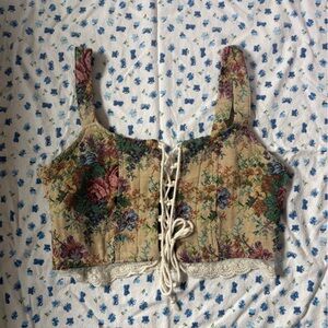 Romwe Embroidered Floral Corset/ French Vintage Corset Top